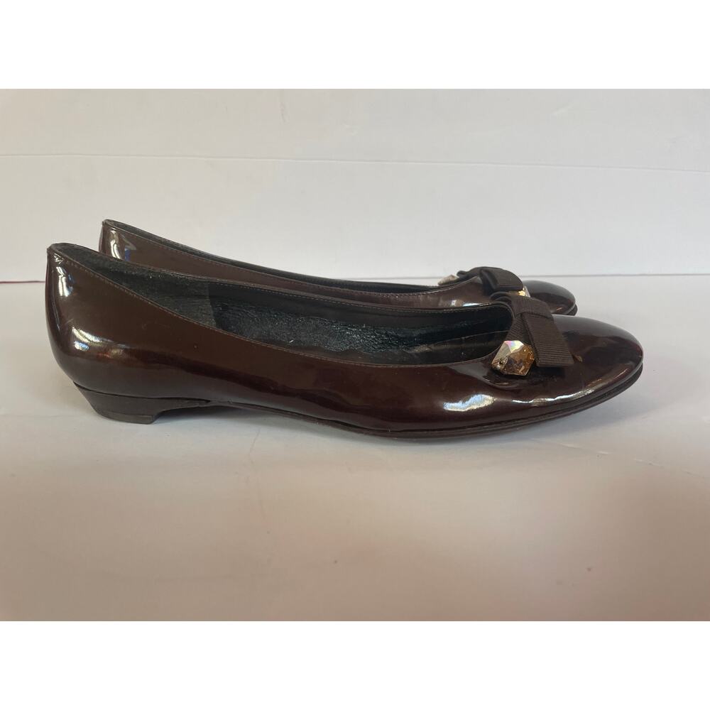 STUART WEITZMAN Women's Brown Patent Leather Bejewel‎ Ballet Shoes Size 6.5